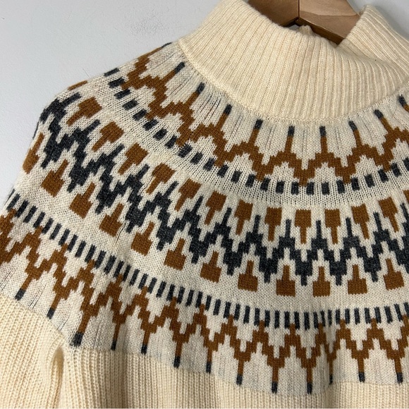J. Crew Fair Isle Mockneck Pullover Sweater Neutral Cream Tan Wool Blend - Picture 5 of 9